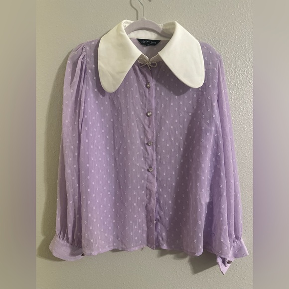 Sister Jane Lavender Blouse with White Collar - Picture 2 of 15